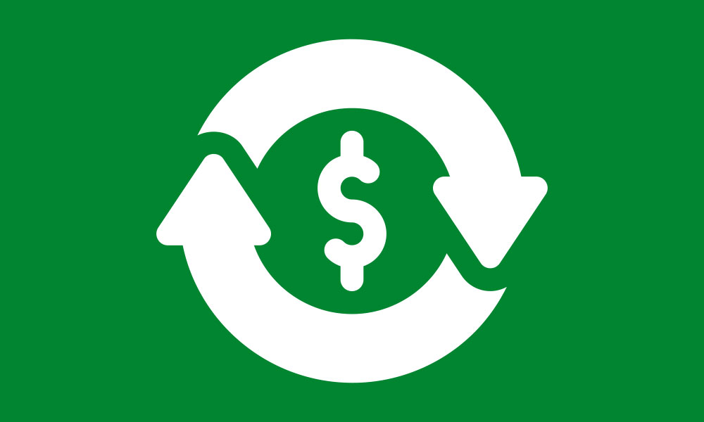Rotation with dollar sign in the center icon on green background