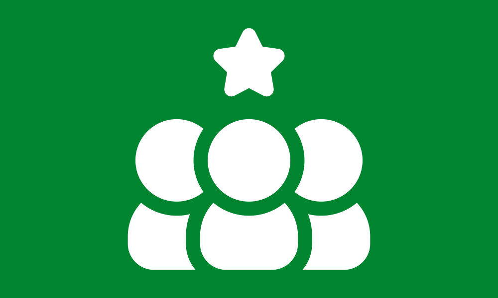 Three people and one star icon on green background
