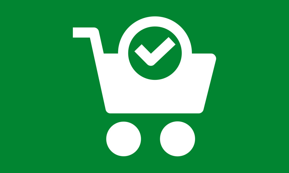 Shopping cart with check mark icon on green background